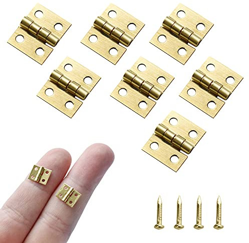 100Pcs Mini Brass Hinges Hardware 10 x 8mm 180 Degree Miniature Furniture Wooden Box Jewelry Chest Box Dollhouse Cabinet DIY Accessories