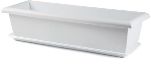 Acan Tradineur - Jardinera de plástico con Plato - Modelo PLFT - Macetero, Maceta para Plantas y Flores Rectangular de plástico con Agujeros de Drenaje (60 cm, Blanco)