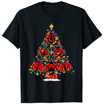 Christmas Tree Lady Bug Xmas Lights Santa Lady Bug Insect T-Shirt