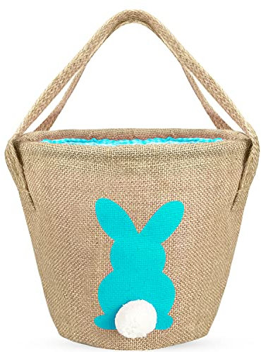 Leesgel Ostern Deko, Osterkorb für Kinder Ostereiersuche Spiele, Jute Osterkörbchen Hasendekoration Tasche Eimer Tote für Kinder Jungen Mädchen Ostergeschenke Kinder Osterspiele Partyzubehör - Blau