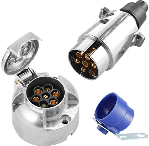 SPARKMOTO Anhänger Metall Stecker Steckdose 7 Polig,nach ISO1724,12V Wasserdicht 7Poliger Aluminiumgehäuse Anhänger Stecker Steckdose mit Steckerhalter,7 Pin Hänger Stecker Steckdose für Anhänger RV