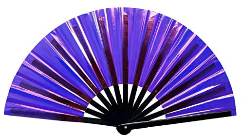 Gionforsy 1 x Rave-faltbarer Handfächer für Damen, Bambus, großer Handfächer mit hellen Farben, Stoff, Faltfächer für Festivals (1 Stück, Stil 4, Violett)