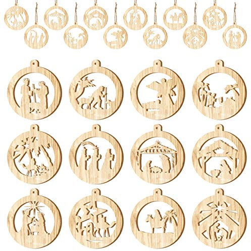 Spiareal 36 Stück Krippen-Ornamente, Weihnachts-Holz-Hängeornament Die Geburt Jesus Krippe Weihnachtsdekoration Christliche religiöse Weihnachtsdekoration für Weihnachtsbaum Innen- und Außenbereich
