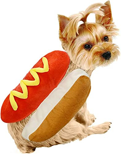Halloween Pet Hot Dog Cosplay Costume,Funny Dress up Suit Xmas Party Outfit for Golden Retriever Corgi Pug,Size S to M for Puppy Dogs Cats