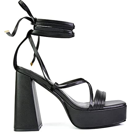 ESSEX GLAM Womens Platform Lace Up Sandals Ladies Block High Heel Square Toe Party Shoes Size 3-8