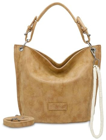 Fritzi31N Vintage Hobo Bag Damen Umhängetasche Handtasche Schultertasche Freizeit Reise City vegane Lederoptik 28 x 26 x 13 cm – Schwarz, Rosa, Braun, Türkis, Grün, Grau, Beige, Pink, Violett, Blau