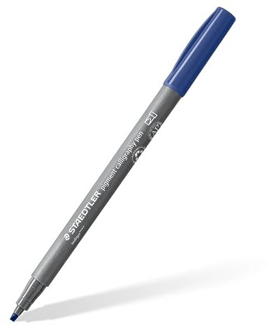 STAEDTLER Kalligraphie Fasermaler pigment Arts, indigo, 2,00 mm Kalligraphiespitze, pigmentierte Premium-Zeichentusche, wasserfest, 10 indigo Handlettering Filzstifte im Kartonetui, 375-36
