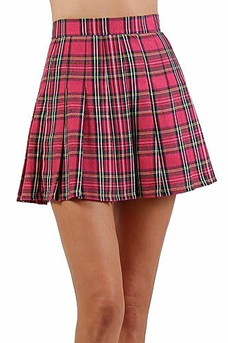 MISS NOIR 20652 Jupe plissée sexy avec fermeture éclair pour femme, Fuchsia (20652-fs), XL