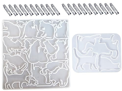 2 Stück Katze Schlüsselanhänger Silikonform Katze Epoxidharz Formen Resin Mold Katze Schlüsselanhänger Epoxidharz Formen mit 20 Stück Brosches Kristall Gießform Casting Form für DIY Basteln Brosche