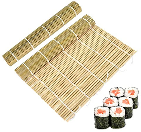 Cozlly Bambusmatte Sushi, 2 Stk 24 x 24 cm Sushi rollmatte, Waschbar und Wiederverwendbare Sushi Werkzeug für Küchen Japanische Restaurants Sushi-Liebhaber Anfänger