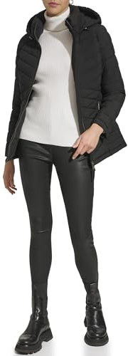 DKNY Damen Hooded Light-Weight Puffer Daunenalternativer Mantel, Schwarz (Jet Black), S