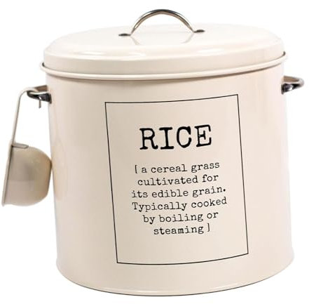 Gralara Metal Rice Storage Box Countertop Organizer Jar Round Rice Container Airtight Food Storage Container with Lid And Handle, Style B