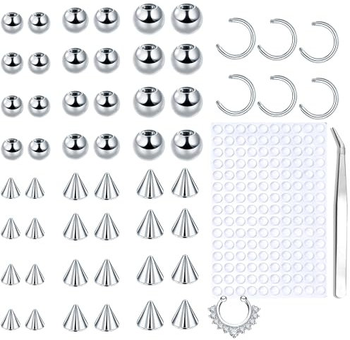 Xumann Fake Eyebrow Piercings, Fake Lip Piercing with 200PCS Sticker, Studs Replacement Balls