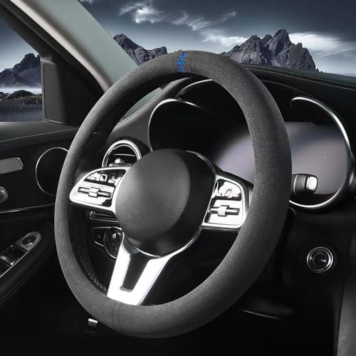 Carodi Lenkradbezug, Universal 15 Zoll, neuestes Mikrofaser-Leder, atmungsaktives Technologiegewebe, rutschfest, bequem, warm im Winter und kühl im Sommer, grün (Schwarz + Blau)