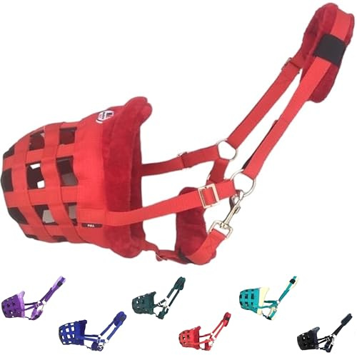 Maulkorb für Pferde, Nerz-Fleece, gepolstert, mehrere Größen, atmungsaktiv (rot, voll)