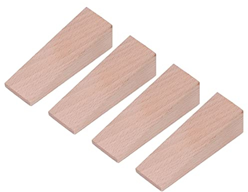Non-Slip Wooden Door Stopper 4-Pack, Beech Wood Door Wedge with Rubber Base, Heavy-Duty Door Jam for Home Office (Natural Wood)