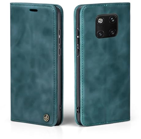LBH Handyhülle für Huawei Mate 20 Pro in Petrol Blau mit Karten- und Geldfach Smartphone Hülle mit Standfunktion Flip Case Schutzhülle Magnetverschluss Vintage