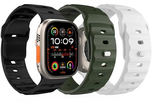 TiMOVO Deportiva Correa compatible con Apple Watch 42/44/45/46/49mm, Correa de Suave de Repuesto Ajuste para iWatch Ultra 2 Ultra SE Series 10 9 8 7 6 5 4 3 2 1, Negro/Verde Militar/Blanco