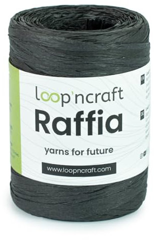 Loopncraft Raffia Papiergarn, Schwarz, 100g, Raffia Yarn, Natur Bastband