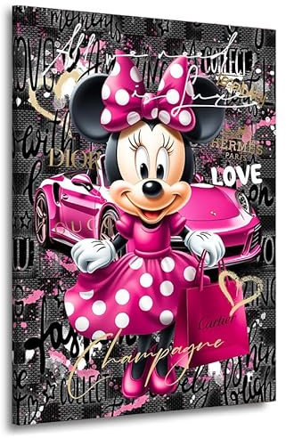 Kunstgestalten24 | Minnie Maus Pop Art Comic Wandbild | Leinwandbild mit Echtholz-Keilrahmen | Wandbild Gemälde Kunst Art | Hochwertige Kunstdrucke | XXL Bilder auf Leinwand | 30x40x4cm