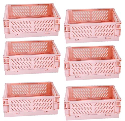 EURXLQ 6 Stück Rosa Klappbox 25×16×10cm,Klappkiste Körbe Aufbewahrung Zusammenklappbarer Tragbar Aufbewahrunskisten Bunt Aufbewahrungskiste Geeignet für Küche,Bad,Büro,Schlafzimmer