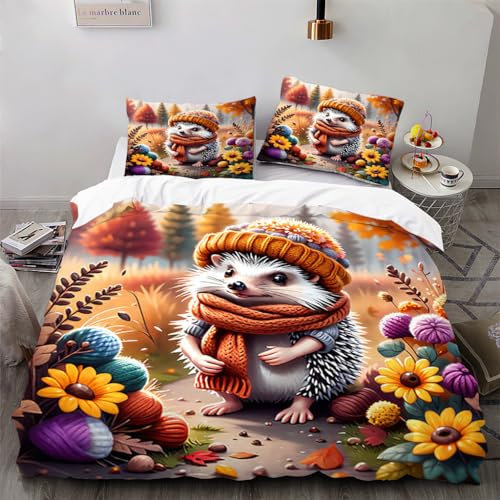 Ruiqieor Bettwäsche 135x200cm,Igel Motiv Bettwäsche Set 3teilig,1 Bettbezug und 2 Kissenbezug 80x80 cm,3D Cartoon Tiere gedruckte Kind Bettwäsche(#17)