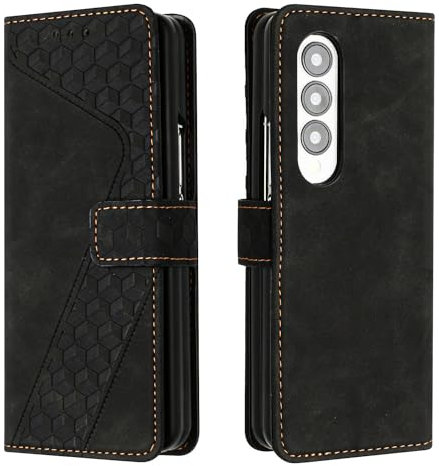 JayModCase Case for Samsung Galaxy Z Fold 4 with Screen Protector, Flip Wallet PU for Galaxy Z Fold 4 cover [Card Holder] [Magnetic Closure] [Kickstand] 360 Shockproof Protective Case - Black