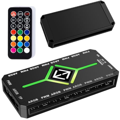 Kexpery 1 To 9 3 in 1 PWM ARGB Fan Hub Splitter Magnetic Suction Hub with Remote(Black)