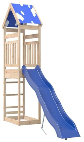 vidaXL Outdoor Playset - Solid Pine Wood Garden Playhouse with Wave Slide, Sandpit, Safety Railings, Cloud Roof - Playground Equipment for Ages 3-8