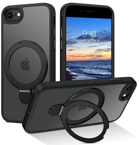 BENTOBEN Magnetic Case for iPhone 7/8/SE 2020/2022 with Stand [Compatible with Magsafe], Invisible Ring Stand Translucent Matte Back Military Grade Protection Shockproof Cover for iPhone 7/8/SE,Black