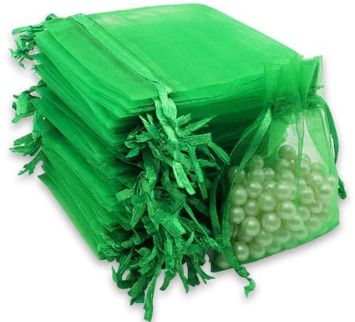 Leeyunbee 100 Stück Dunkelgrün Organzasäckchen 7 x 9 cm Organzabeutel, Säckchen Geschenk Schmuck Hochzeit Bonbonsbeutel Für Festival Party und Hochzeit, Satin-Kordelzug