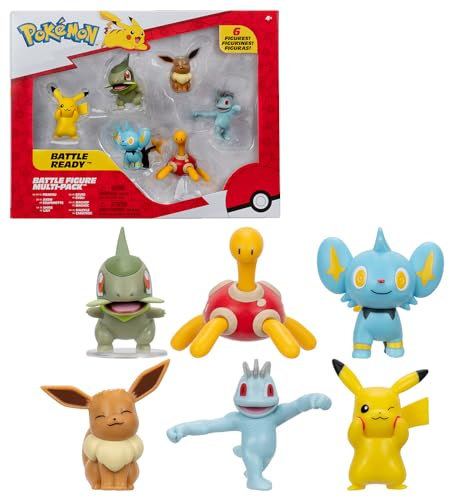 Bandai - Pokémon – Pack mit 6 Pokémon-Figuren, 5 cm – Mini-Figurinen Pikachu Coupenotte Lixy Evoli Machoc Caratroc – Battle Figuren Pokémon, offizielles Lizenzprodukt, Spielzeug für Kinder ab 4 Jahren