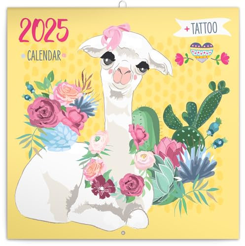 NOTIQUE Wandkalender Glückliche Lamas 2025 Kalender, Broschürenkalender mit Monatskalendarium, Broschurkalender Tierkalender 30 x 30 cm (30x60 Geöffnet)