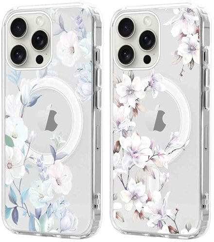 Xylota 2 Stück Magnetisch Hülle für iPhone 16 Pro Max 6,9'' [Kompatibel mit MagSafe], Aesthetic Blumen Muster Mädchen Design Klare Handyhülle, TPU Transparent Schutzhülle für iPhone 16 Pro Max