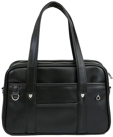 kawehiop Japanese School Bag PU Leather Japanese Shoulder Bag Fashionable Women Handbag JK Bag for Casual Shopping Picnic Travel (Black, M)