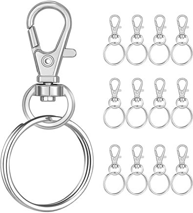 12 Pcs Keyring Clip with Key Ring, Swivel Lobster Clasps, Metal Clips and Key Rings Key Chain Hooks with Split Rings for Hanging Crafts Jewellery Making (Silver)