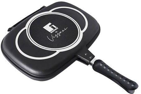 BERGNER by Vissani Padella doppio grill effetto fornetto 32x24x7,2cm, corpi separabili in alluminio pressofuso con rivestimento antiaderente effetto pietra, chiusura ermetica