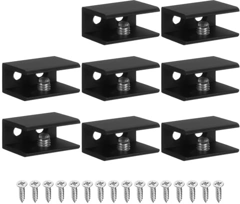 sourcing map 8pcs Glass Shelf Brackets Metal Adjustable Glass Clamps Shelf Bracket Clamp Bathroom Shelf Clip Support Holder Hardware Replacement Parts for Less Than 0.35 Shelving, Black