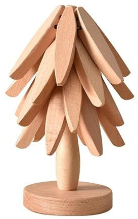 Lichi Wooden Tree Coasters, Wood Tree Shaped Table Mat, Anti Scald Tree Shape Trivet Coaster, Wooden Trivets Decorative for Kitchen Christmas Table (Wood Color, 4pcs)