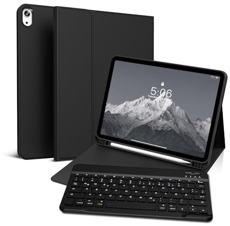 GKABXY Hülle mit Tastatur für iPad Air 11 Zoll M3/M2, iPad Air 7 6 5 4 (2025/2024/2022/2020) 10,9 Zoll, Soft TPU Rückschale mit Stifthalter, Magnetische Bluetooth Tastatur, QWERTZ Layout, Schwarz