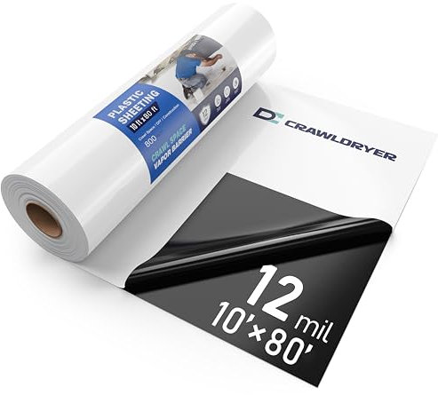 Crawl Space Dampfsperre – 12 mm, robuste Kunststofffolie, Beton-Dampfsperre, Abdeckung für Crawlspace Verkapselungsset, dicke Polyethylen-Folie, schwarz-weiße Panda-Folie