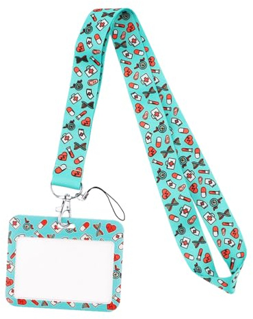 LJFEA Porta Tarjetas Identificativas + Lanyard - Tarjetero colgante - Funda tarjeta identificación - Portatarjetas con Varios Diseños y Colores.-Enfermera, tipo B