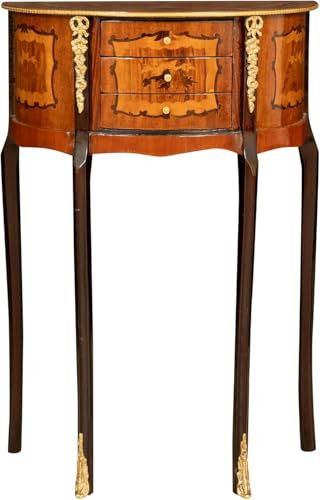 Biscottini Comodino vintage 69x24x46 cm - Comodino camera da letto legno - Tavolino mezzaluna Retrò - Tavolino ingresso stretto e alto - Tavolini alti 3 cassetti