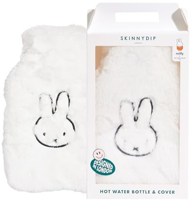 Skinnydip Hot Water Bottle Miffy Cover with Soft Faux Fur - 300ml Capacity Cute & Fluffy Hot Water Bottle with Twist-lid Fastening & Machine Washable Cover, Cosy Gifts for Women