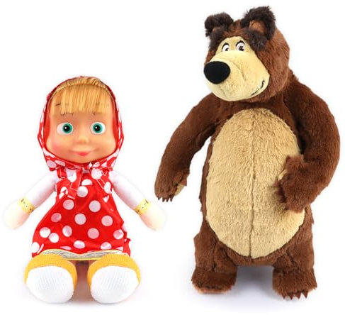 Forninc 2 PCS Masch Kuscheltier und Bär Kuscheltier, Masch Puppe, Bär Puppe, Kuscheltier Bär, Plüschtier Bär, Kinder Geschenk, Plüschtiere für Kinder