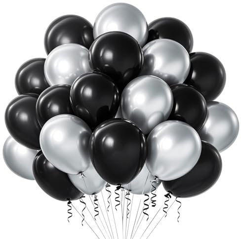 100 Stück Luftballons Schwarz Silber,Schwarz Latex Luftballons Silber Ballons,Luftballon Helium für Geburtstag Hochzeit Neujahr Baby Shower Jahrestag Party Dekoration