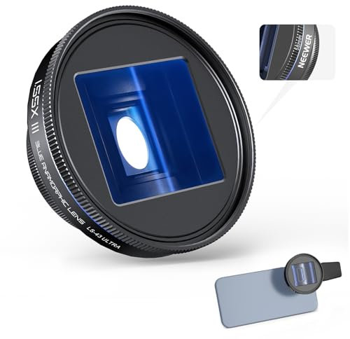 NEEWER 1,55x Blaue Anamorphic Linse kompatibel mit iPhone Android und Samsung, Objektiv Handy Kamera Zubehör mit 17mm Gewinde Clip & 58mm Filteradapterring, Cinematic Breitbild Effekt, LS-43 Ultra