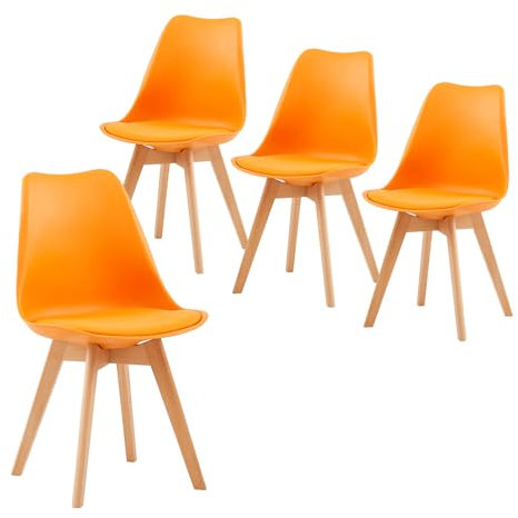 EGGREE IPOTIUS Esszimmerstuhl Skandinavisch Retro mit weicher Polsterung, SGS-Zertifiziert - Küchenstuhl Massivholz Buchenholzbeinen (4er Set, Orange)