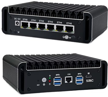 SJRC Fanless Mini PC Core i5-1135G7, 6x2.5GbE LAN Firewall Hardware OPNsense, 64GB RAM, 1TB SSD, Office Network Security Appliance HD 2.0, 4x USB 3.0, RJ45 Console, Win 11 Pro