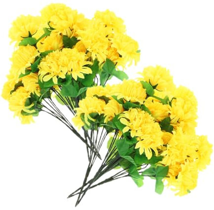 ULTECHNOVO Künstliche Chrysanthemenblüten Gelb Grabschmuck Friedhof Dekoration Langlebig Robust Für Außenbereich Grabstrauß 8 Stück